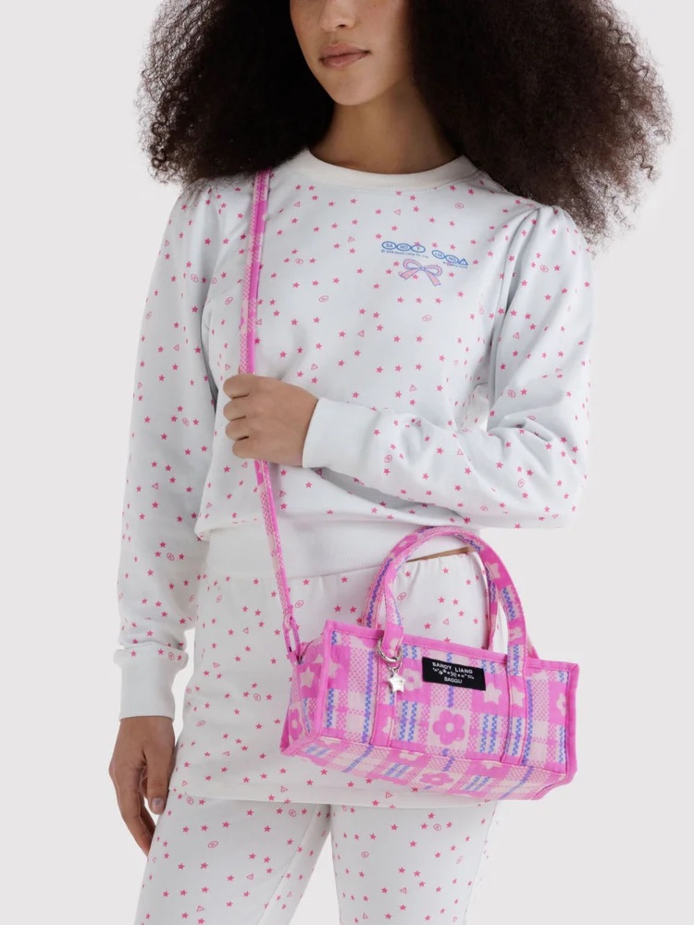 Baggu x Sandy Liang Mini Nylon Market Bag in Market Plaid Pink New with Tags NWT - Picture 2 of 11